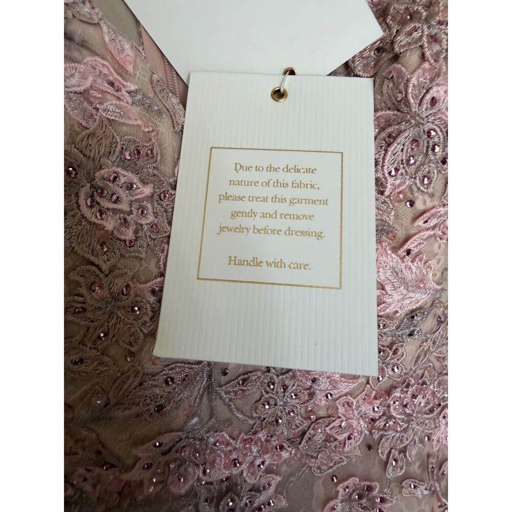 Mac Duggal 70224 Floral Applique Illusion Gown Long Sleeve Rose Pink Size 8 NWT - Picture 13 of 16